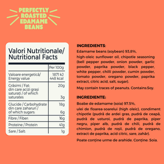 UMAMI BITES – SNACK PROTEIC CROCANT DIN EDAMAME CU CHIPOTLE | 11G PROTEINĂ (8X26G)