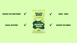 UMAMI BITES – SNACK PROTEIC CROCANT DIN EDAMAME CU WASABI | 11G PROTEINĂ (8X26G)
