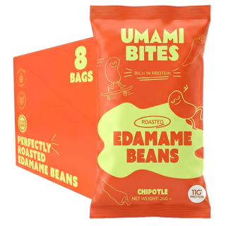 UMAMI BITES – SNACK PROTEIC CROCANT DIN EDAMAME CU CHIPOTLE | 11G PROTEINĂ (8X26G)
