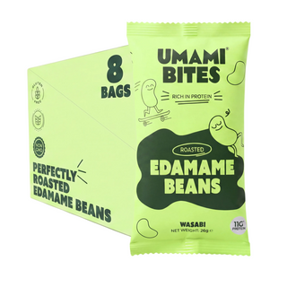 Edamame Crocant Umami Bites (Wasabi) – Snack Proteic Vegan, Fără Gluten – 8x26g (208g)